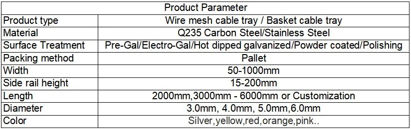 Fiber Optic Cable Stainless Steel Cable Tray Wire Mesh Cable Tray Basket Type SS304 SS316
